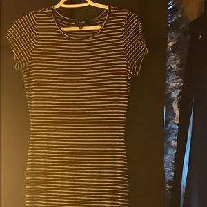 Calf length slit bottom striped dress